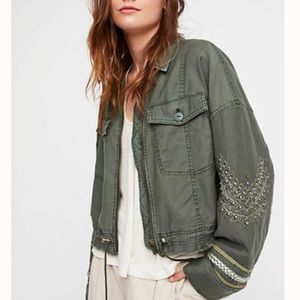 FREE PEOPLE Extreme Cropped Military Embellished Jacket